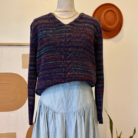 Liz Claiborne Comfy Blue Rainbow Loose Soft Knit Oversized Pullover Sweater - M - Picture 1 of 10